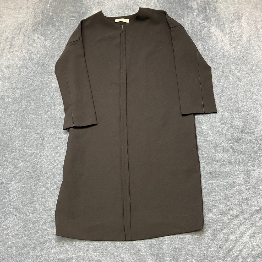 Vince Midi Dress Womens XS Black Front Zipper Crew Neck 3/4 Sleeve Casual Wear